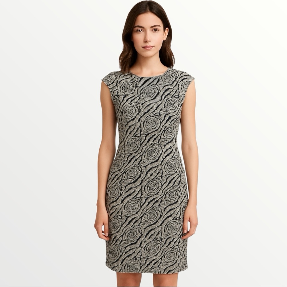 Vintage Black & Light Gray Rose-Print Knitted Dress - Picture 1 of 8